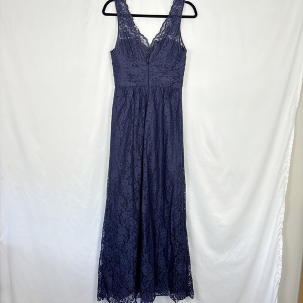 Amsale Dress Women's Size 8 Navy Blue Lace Floor Length Classic Formal‎ Gown - Picture 5 of 16